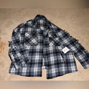 Blue plaid, Arula, fringe jacket